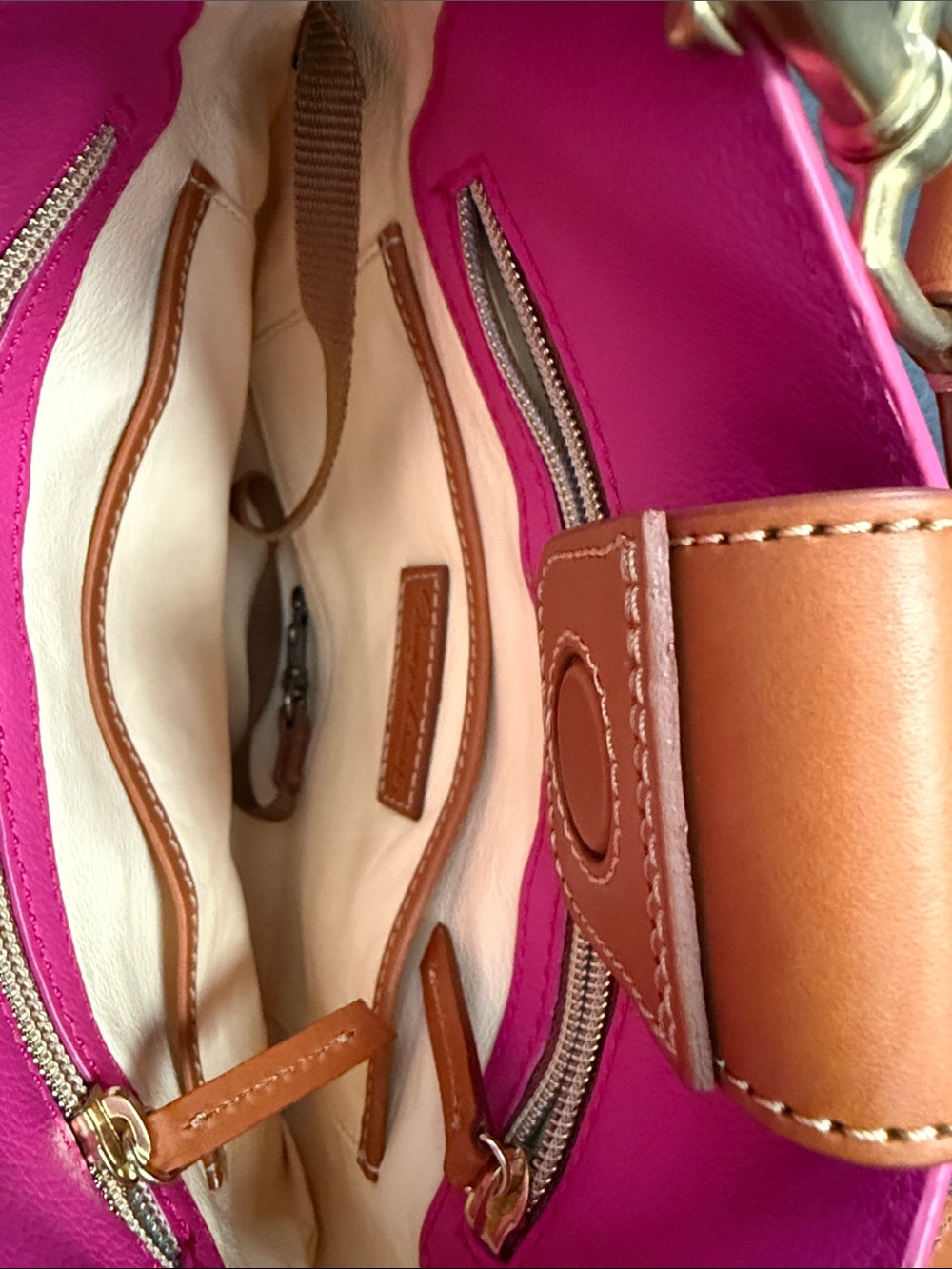 Dooney & Bourke Bright Pink Leather Crossbody with Tan Trim & Gold Hardware - Picture 7 of 7